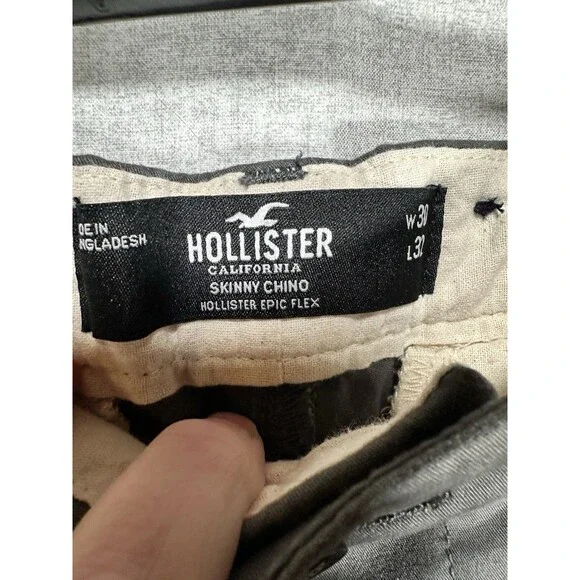 Hollister Pants Mens 30x32 (30x31 actual) Gray Skinny Chino Flat Front Epic Flex - Picture 5 of 7